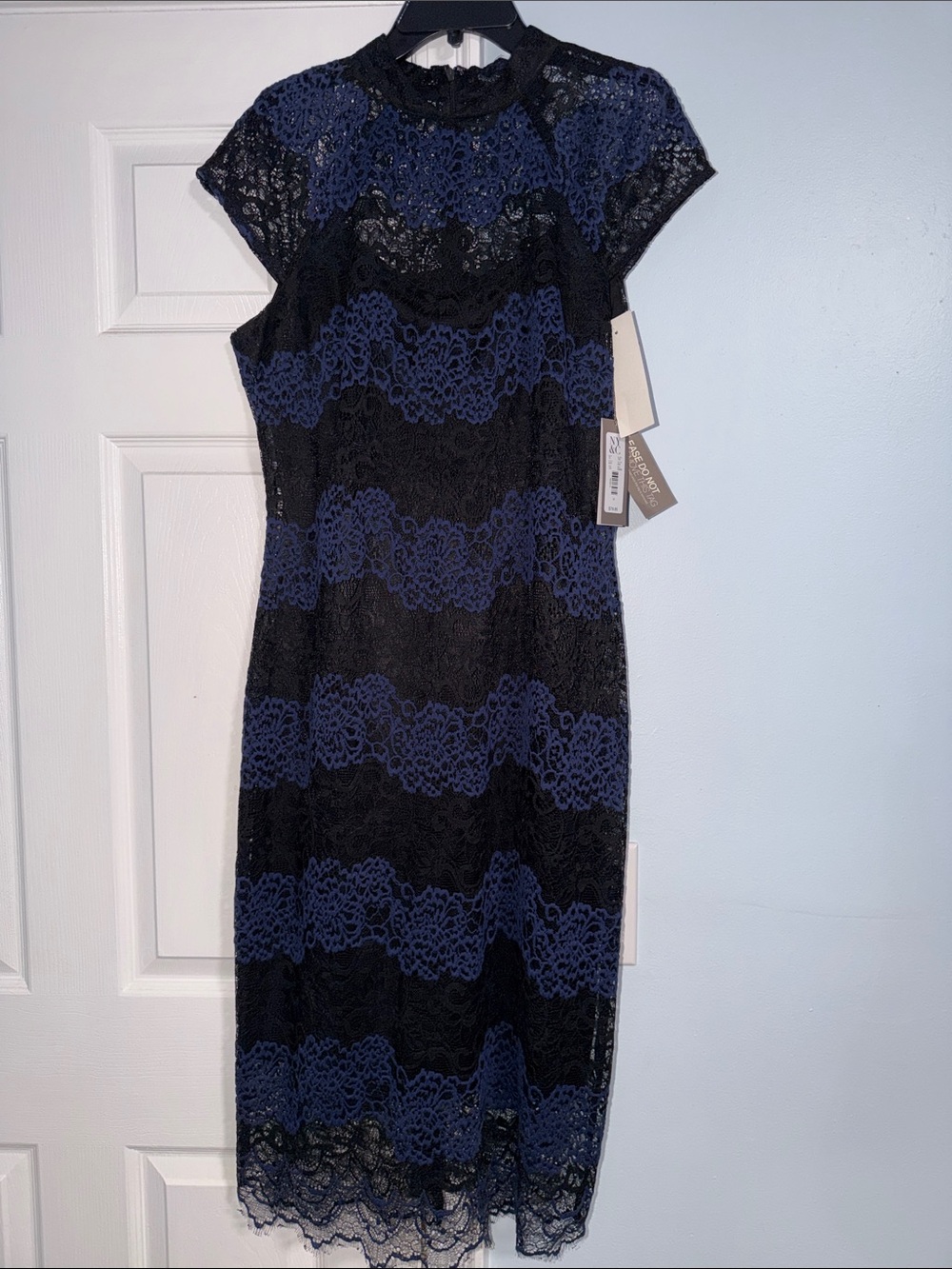 New York & Company Black and Navy Lace Midi Dress